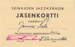 Membership card Jazzkerho Sjoki